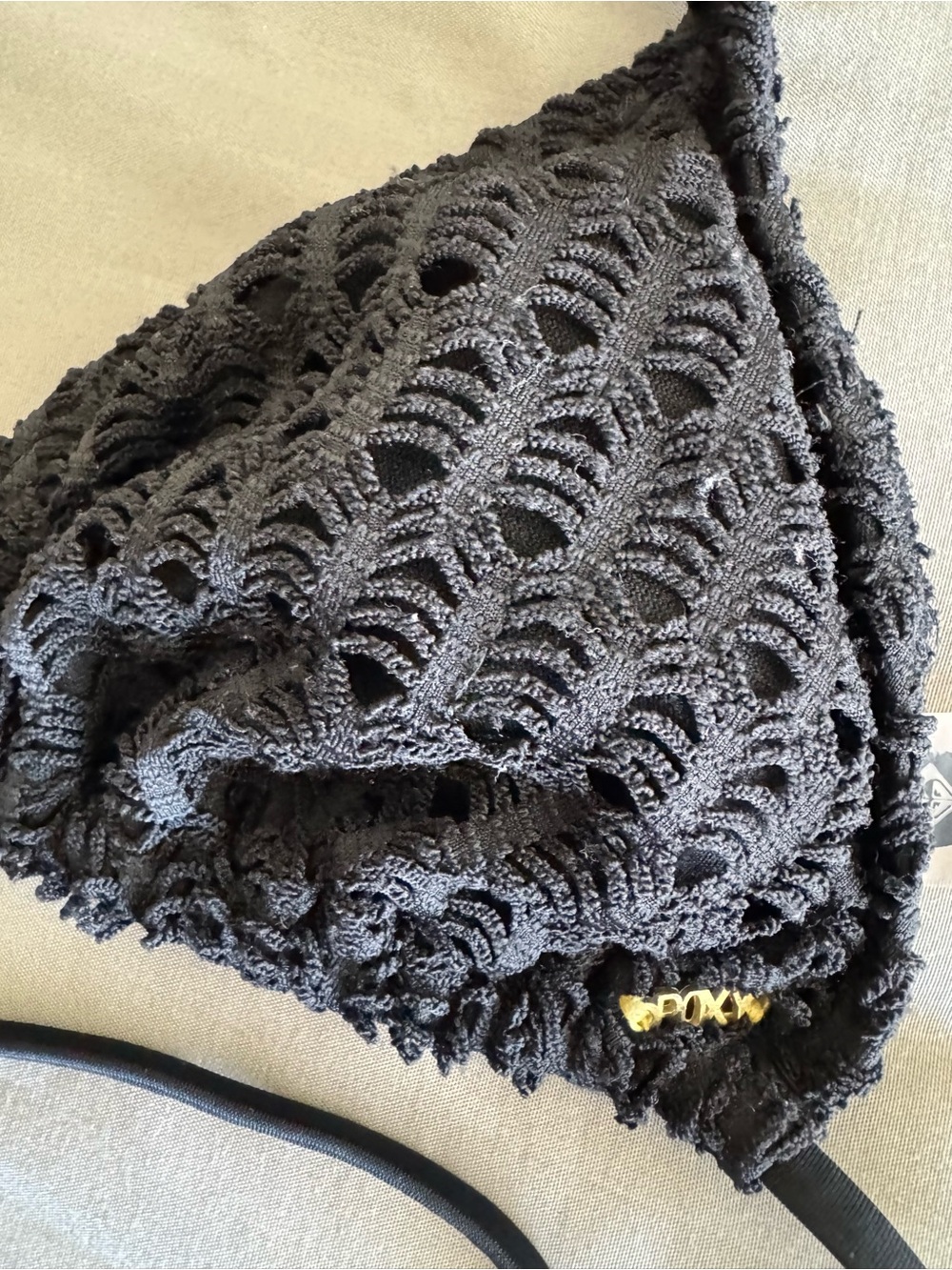 Roxy Black Swim Label Top Crochet, Gold ROXY on outside - Picture 3 of 9